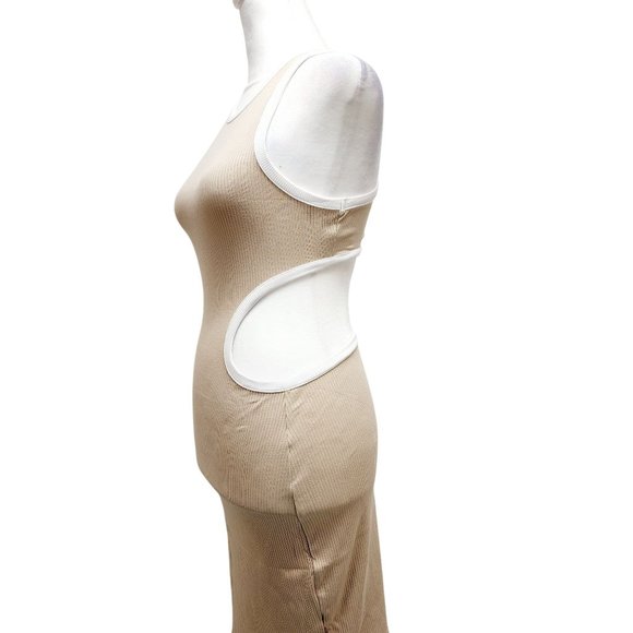 NauLon Womens Open Back Bodycon Dress  Cut Out Waist Ribbed Ankle Length  Size M - Picture 9 of 13